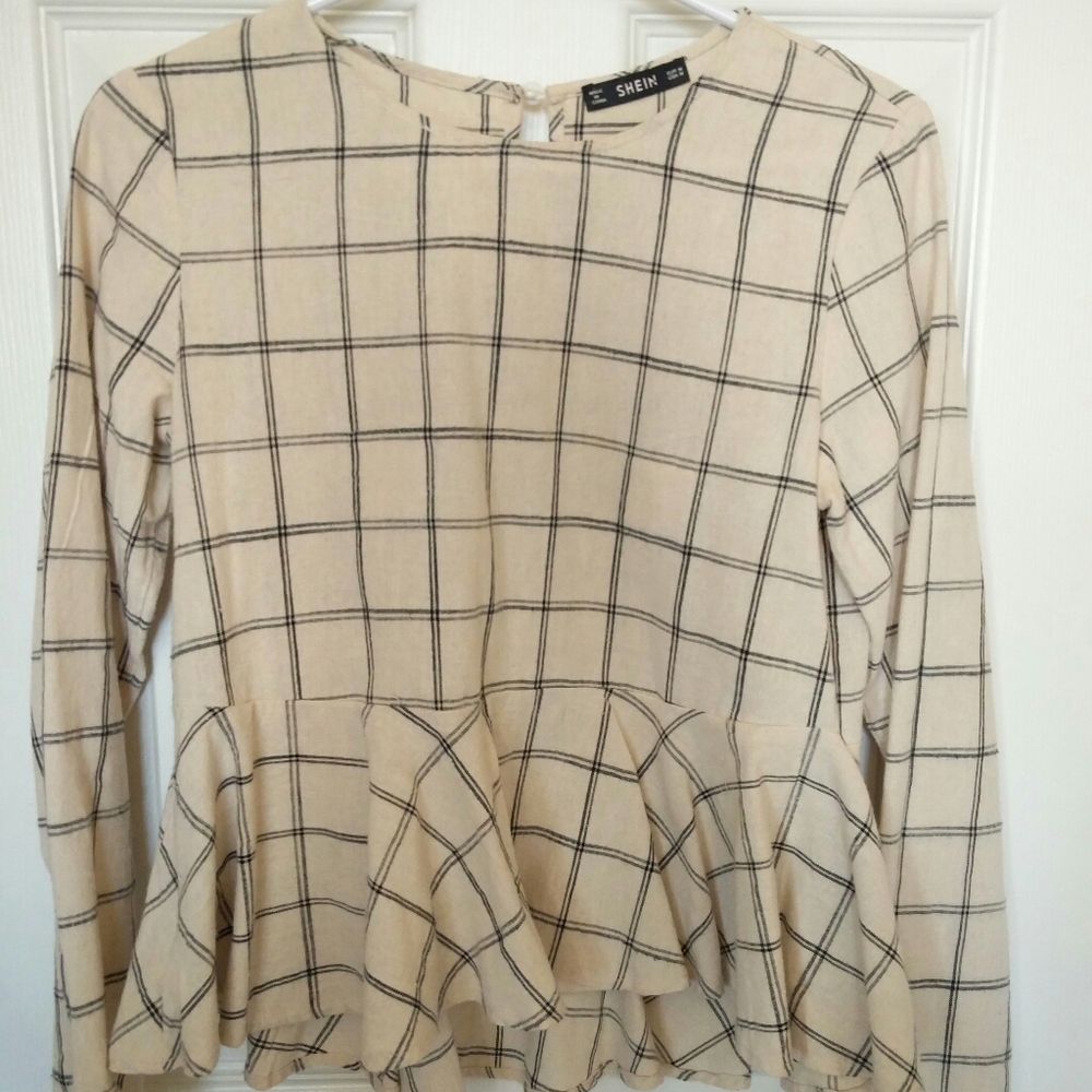 Cream and Black Peplum Top Medium